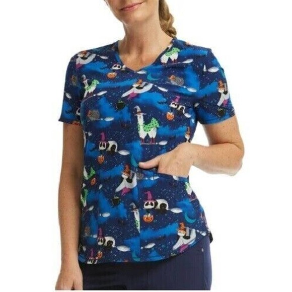 3XL Scrubstar Halloween Sloth Llama Panda Raccoon Bat Hedgehog Scrub Top New - Picture 3 of 4